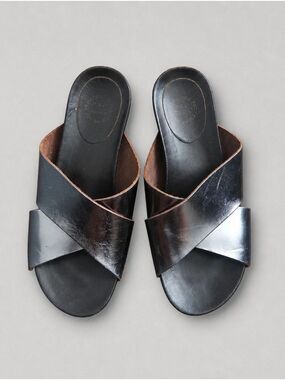ATP Atelier Silver Leather Cross-Band Slide Sandals
